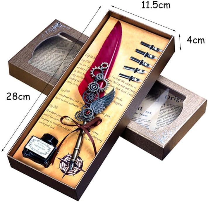 Quill Pen,Feather Pen,Quill Pen And Ink Set,Quill Pens For Writing,Feather Pen Set,Wings Fountain Pen Dip Pen Quill And Ink Set For Writing With Black Ink 5 Replaceable Nibs Gift Set