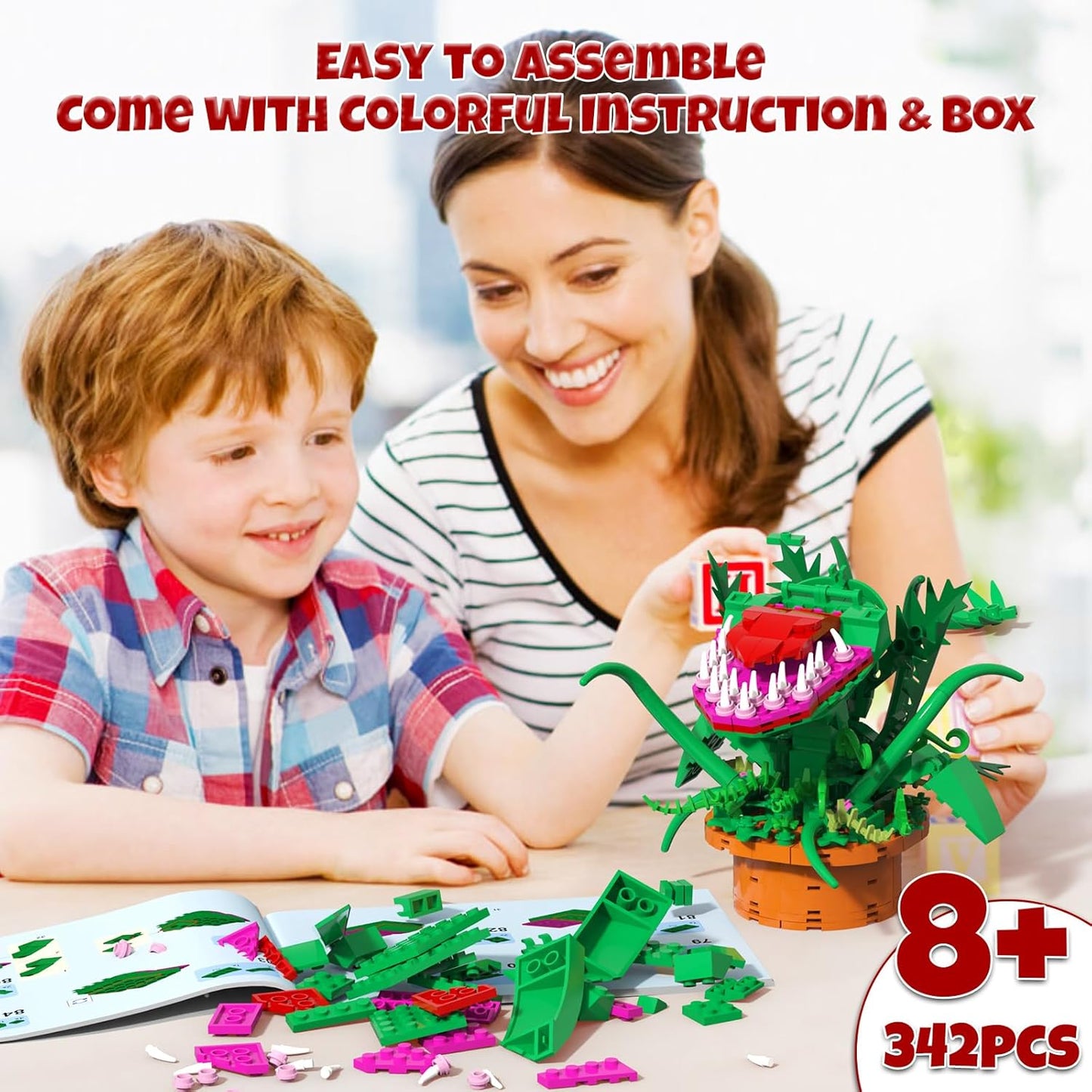 Audrey 2 Piranha Plant Building Toys Compatible with Lego Sets, Little Shop of Horrors Flowers Cannibal with Openable Mouth Building Blocks, Gift for TV Fans Halloween Christmas Kids Ages 8+