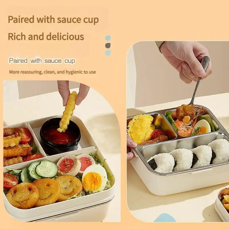 304 stainless steel children's lunch box, 3-section bento box, cartoon three student bento box