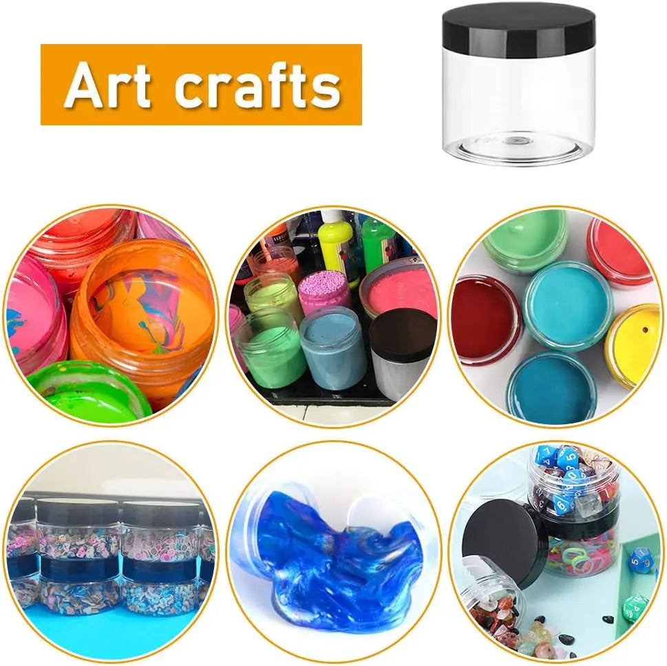 20 Pack 2 oz Clear Plastic Round Slime Containers,Empty Plastic Storage Jars with Black Lids,Refillable Storage Container