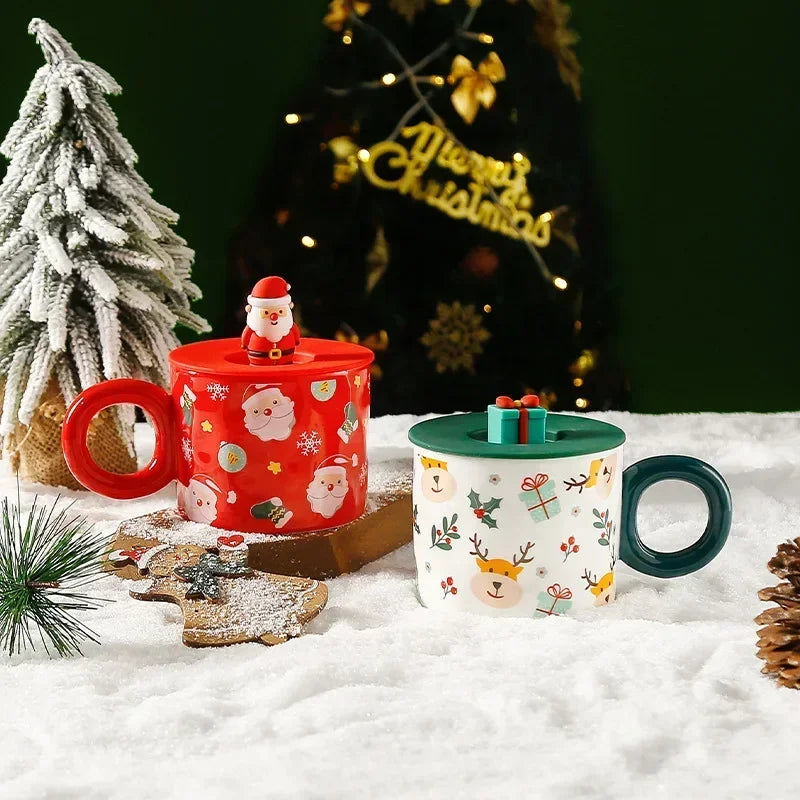 Christmas Creative Ceramic Mug Santa Claus Coffee Mugs High Beauty Drinkware Breakfast Milk Cpus Couple Water Cup Kawaii Gift