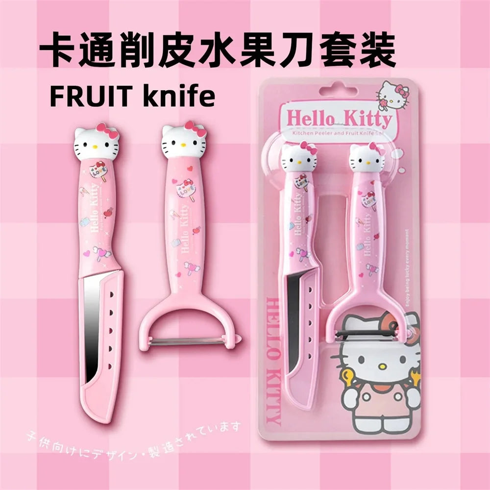 Kawaii Hello Kitty Fruit Peeling Knife Set Sanrio Anime Cute Kuromi Cinnamoroll My Melody Multifunctional Stainless Steel Peeler