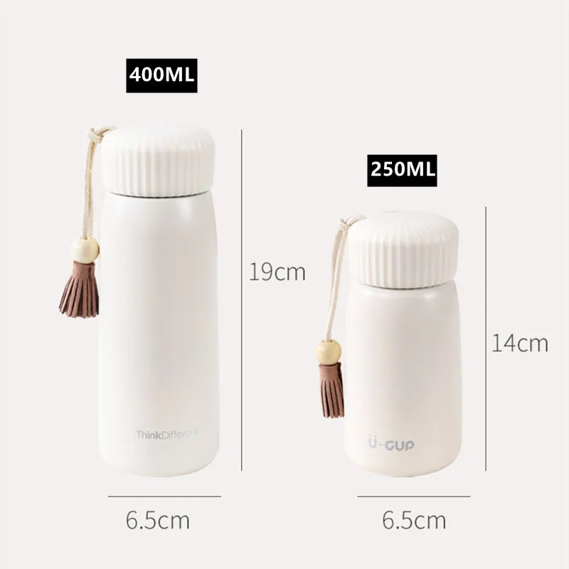 400ml/250ml Creative Thermos Mug With Rope Cute Portable Stainless Steel Vacuum Flask Girl Student Thermal Water Bottle Tumbler