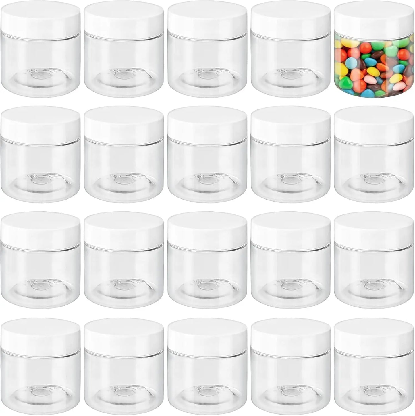 20 Pack 2 oz Clear Plastic Round Slime Containers,Empty Plastic Storage Jars with Black Lids,Refillable Storage Container