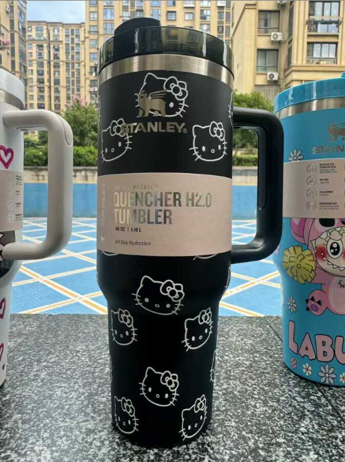 Stitch And Angel Stainless Steel Tumbler Cartoon Comic Thermal Mug With Straws And Lid 40oz Mugs Cup Cold And Hot Water Bottle