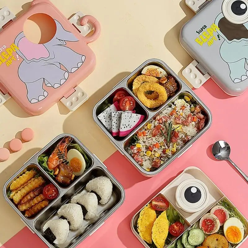 304 stainless steel children's lunch box, 3-section bento box, cartoon three student bento box