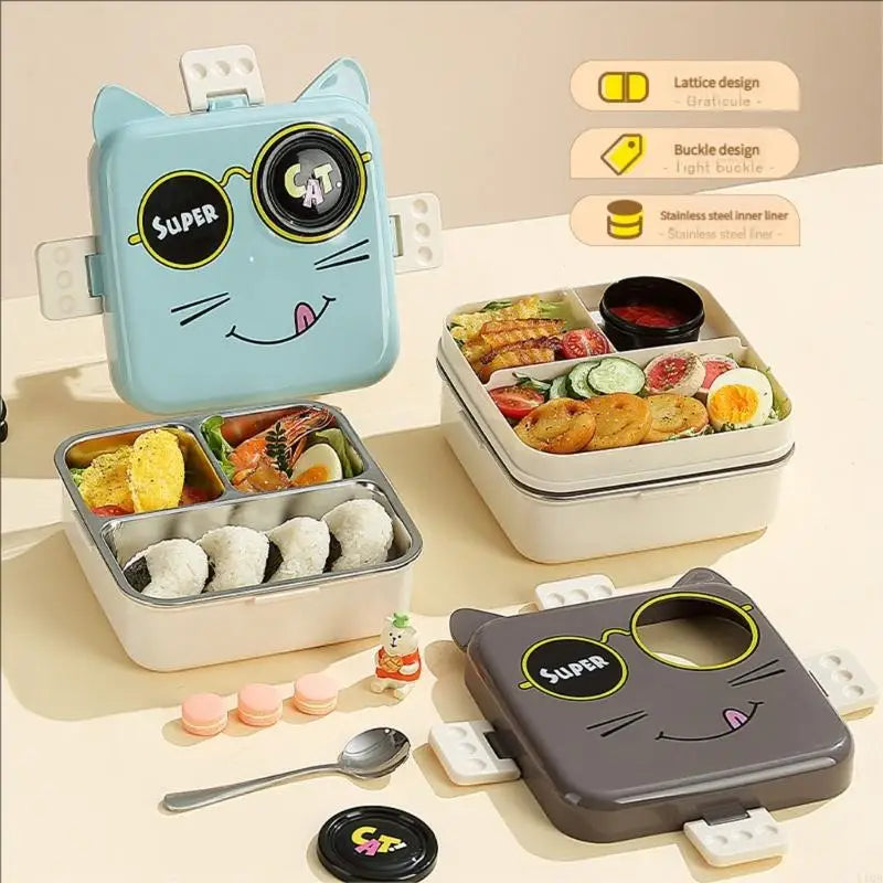 304 stainless steel children's lunch box, 3-section bento box, cartoon three student bento box