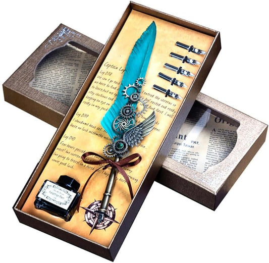 Quill Pen,Feather Pen,Quill Pen And Ink Set,Quill Pens For Writing,Feather Pen Set,Wings Fountain Pen Dip Pen Quill And Ink Set For Writing With Black Ink 5 Replaceable Nibs Gift Set