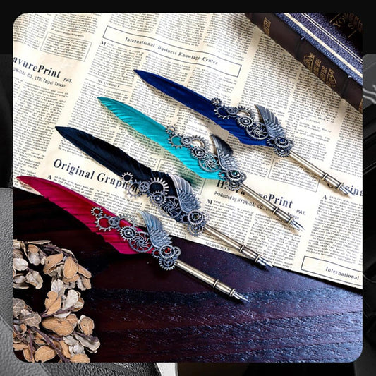 Quill Pen,Feather Pen,Quill Pen And Ink Set,Quill Pens For Writing,Feather Pen Set,Wings Fountain Pen Dip Pen Quill And Ink Set For Writing With Black Ink 5 Replaceable Nibs Gift Set