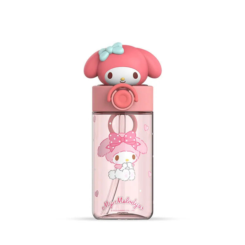 Miniso Straw Cup Hellokitty Loop Kawaii Cartoon Doll Water Cup Summer Student Portable Water Bottle Children's Gift