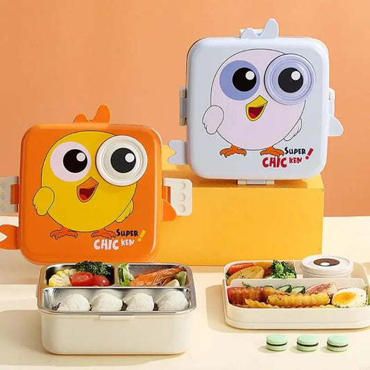 304 stainless steel children's lunch box, 3-section bento box, cartoon three student bento box