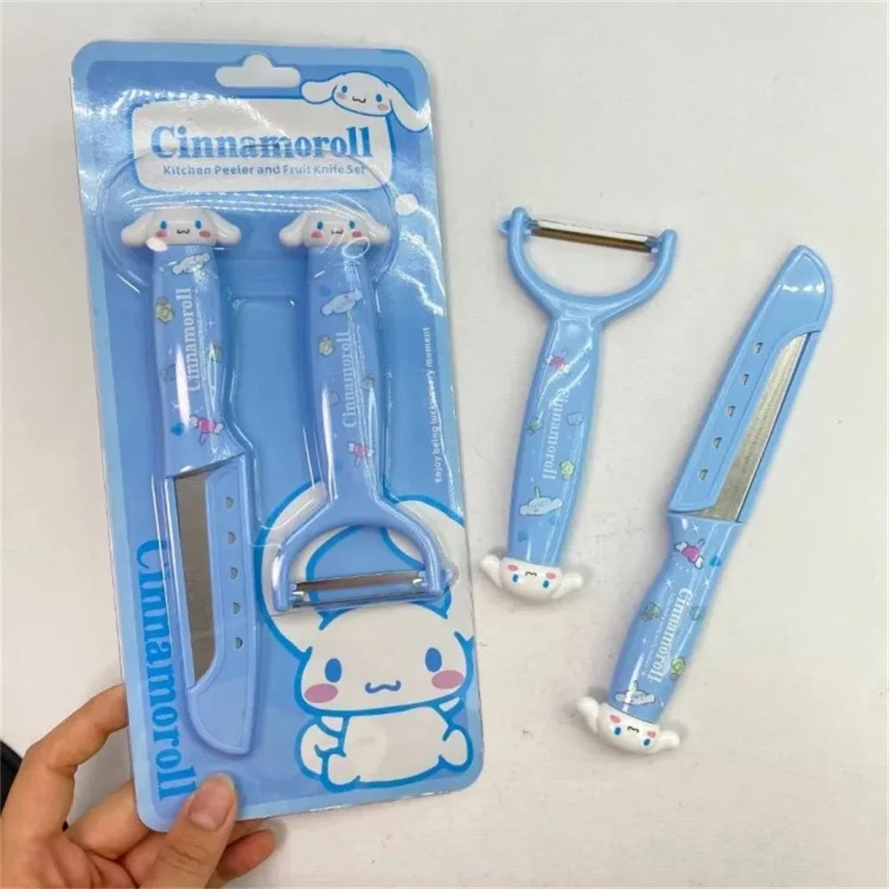 Kawaii Hello Kitty Fruit Peeling Knife Set Sanrio Anime Cute Kuromi Cinnamoroll My Melody Multifunctional Stainless Steel Peeler