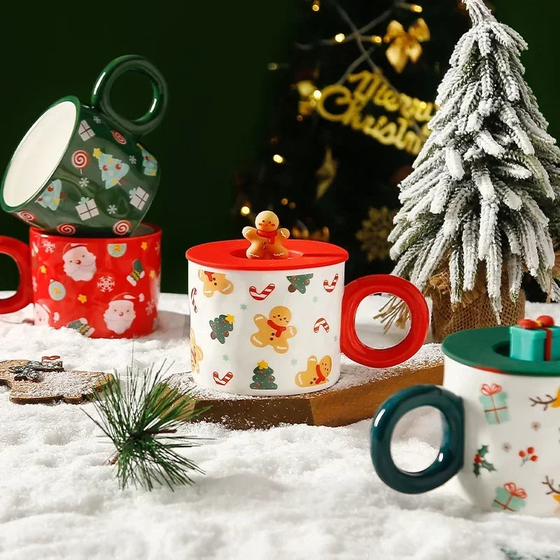 Christmas Creative Ceramic Mug Santa Claus Coffee Mugs High Beauty Drinkware Breakfast Milk Cpus Couple Water Cup Kawaii Gift