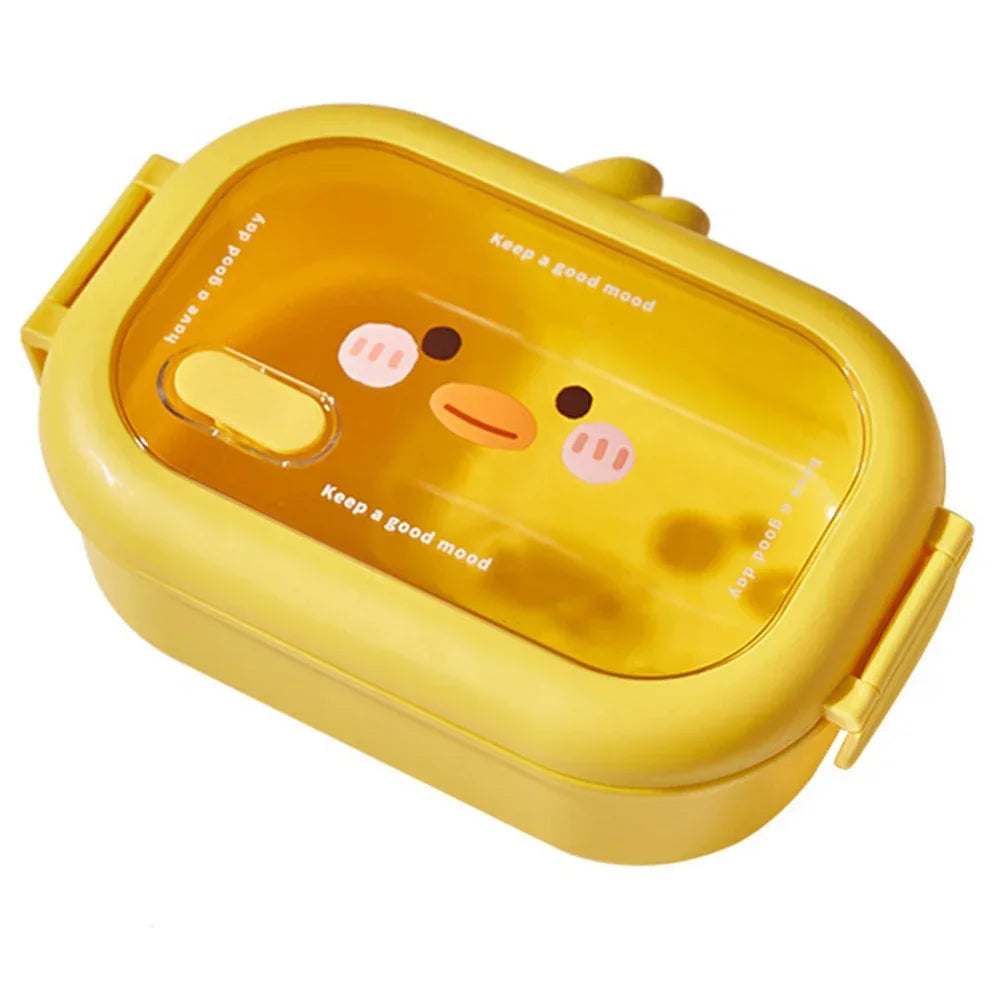 Kawaii Stainless Steel Children's Bento Box, Portable Food Container, Double-Sided Clip Seal, 2 Battery Compartments