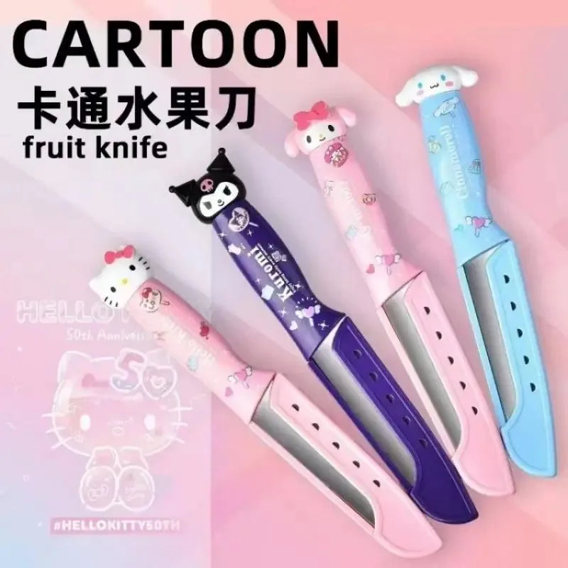 Kawaii Hello Kitty Fruit Peeling Knife Set Sanrio Anime Cute Kuromi Cinnamoroll My Melody Multifunctional Stainless Steel Peeler
