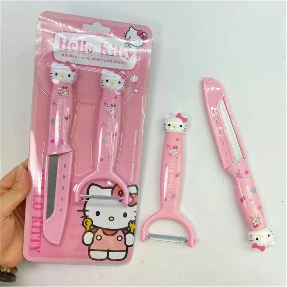 Kawaii Hello Kitty Fruit Peeling Knife Set Sanrio Anime Cute Kuromi Cinnamoroll My Melody Multifunctional Stainless Steel Peeler