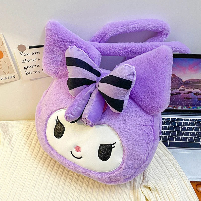 Kawaii Sanrio Kuromi Plush Bag Women Tote Bag Shoulder Bag Cute Cartoon Kuromi Large Capacity Handbag Makeup Storage Bag Gifts