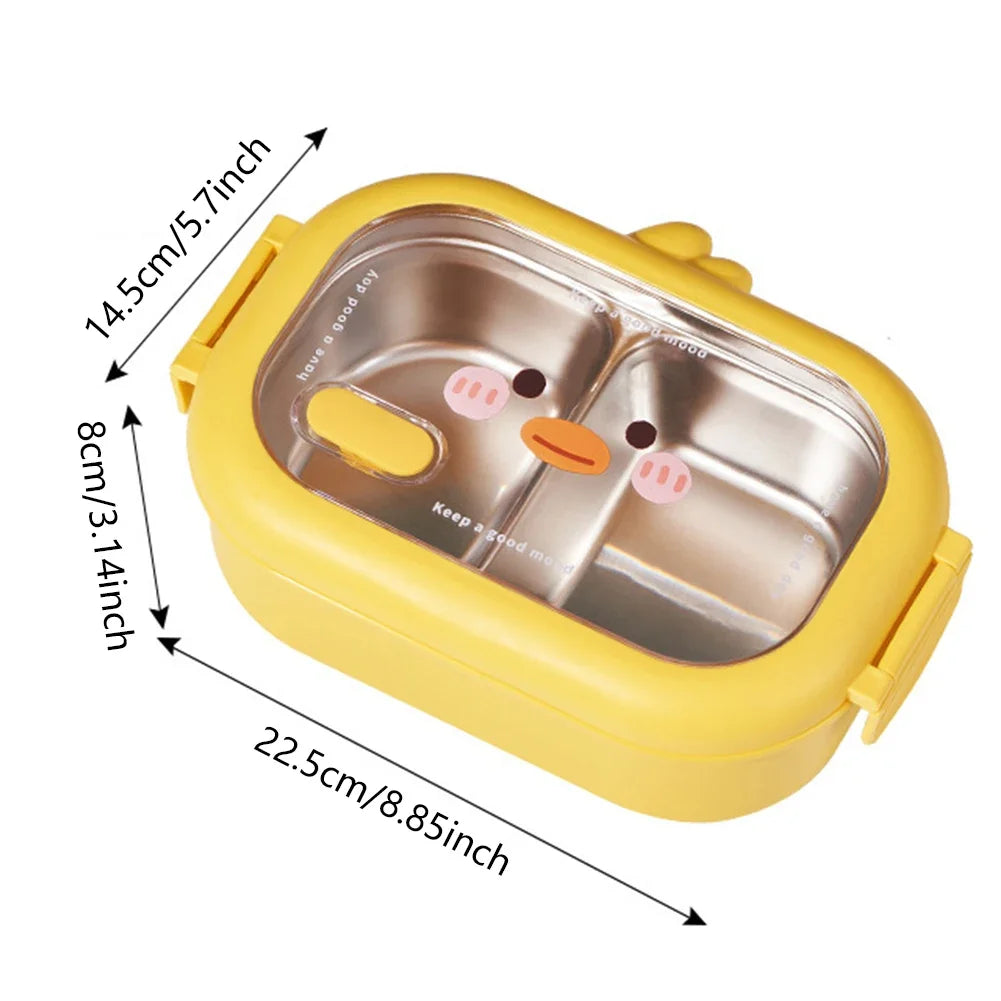 Kawaii Stainless Steel Children's Bento Box, Portable Food Container, Double-Sided Clip Seal, 2 Battery Compartments