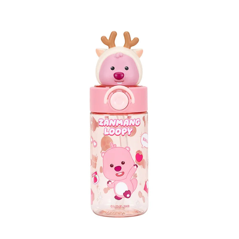 Miniso Straw Cup Hellokitty Loop Kawaii Cartoon Doll Water Cup Summer Student Portable Water Bottle Children's Gift