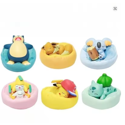 6 Pcs Anime Pokemon Model Kit Characters Figure Starry Dream Pikachu Eevee Series Car Interior Hand Sleeping Position Toys Gifts