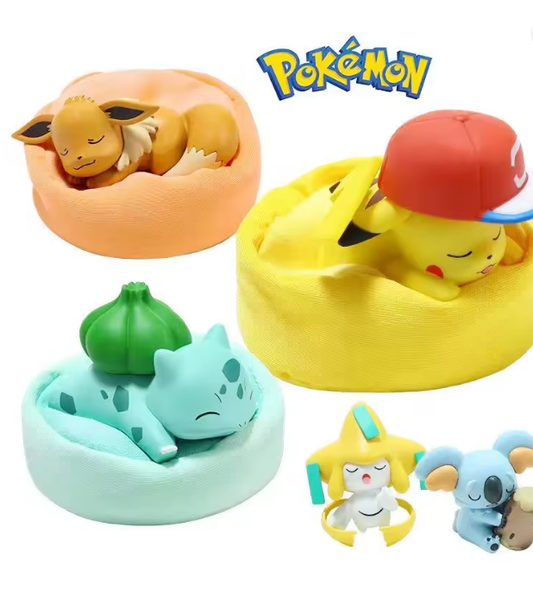 6 Pcs Anime Pokemon Model Kit Characters Figure Starry Dream Pikachu Eevee Series Car Interior Hand Sleeping Position Toys Gifts