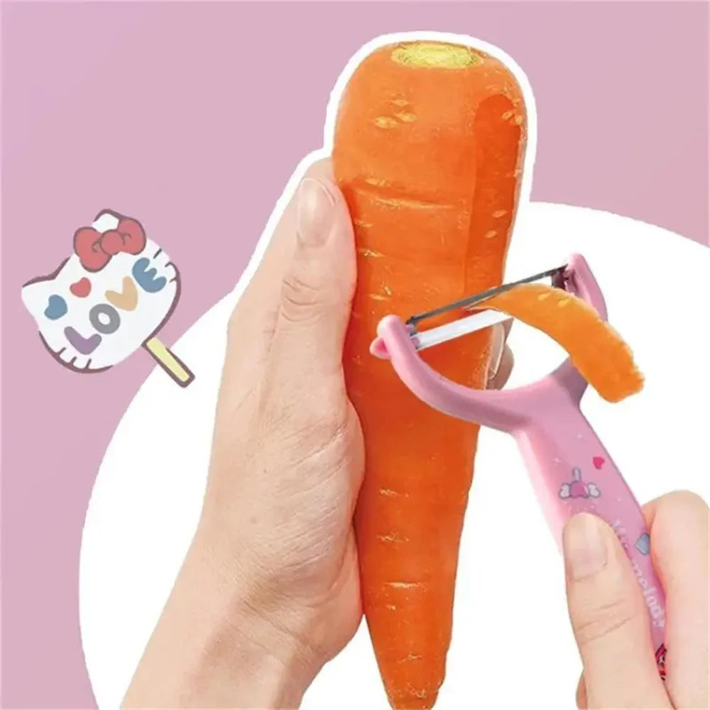 Kawaii Hello Kitty Fruit Peeling Knife Set Sanrio Anime Cute Kuromi Cinnamoroll My Melody Multifunctional Stainless Steel Peeler
