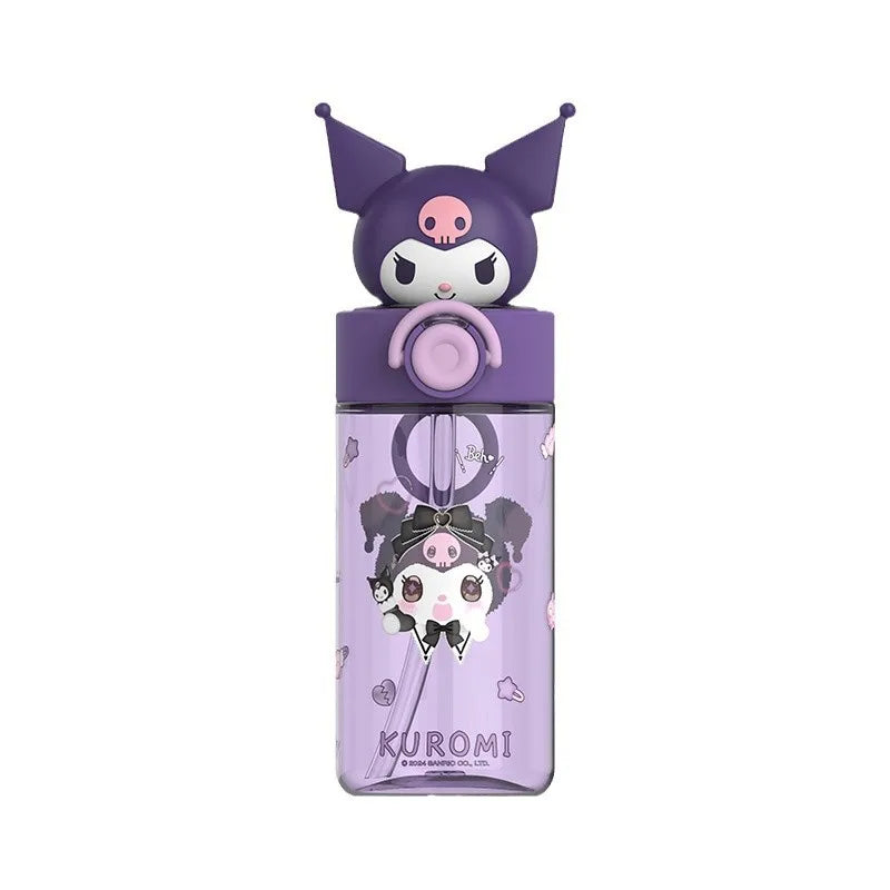 Miniso Straw Cup Hellokitty Loop Kawaii Cartoon Doll Water Cup Summer Student Portable Water Bottle Children's Gift