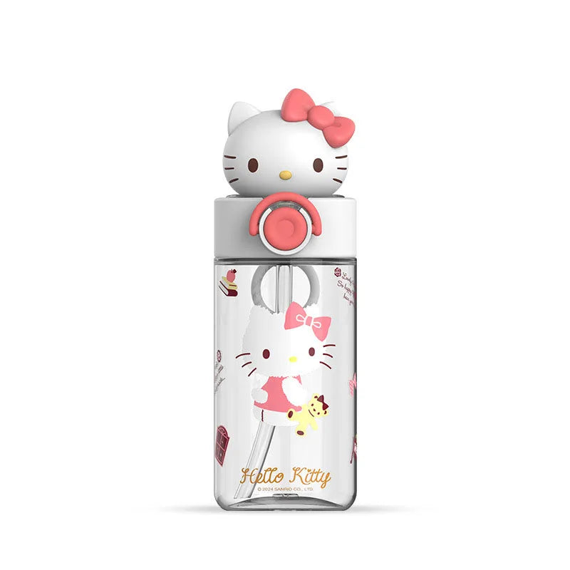Miniso Straw Cup Hellokitty Loop Kawaii Cartoon Doll Water Cup Summer Student Portable Water Bottle Children's Gift